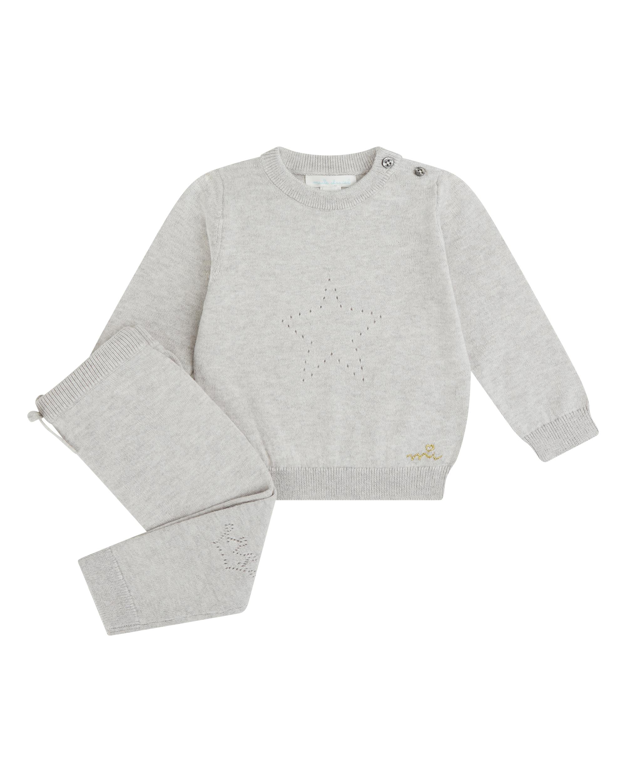 Pointelle Star Crawler Set - Grey