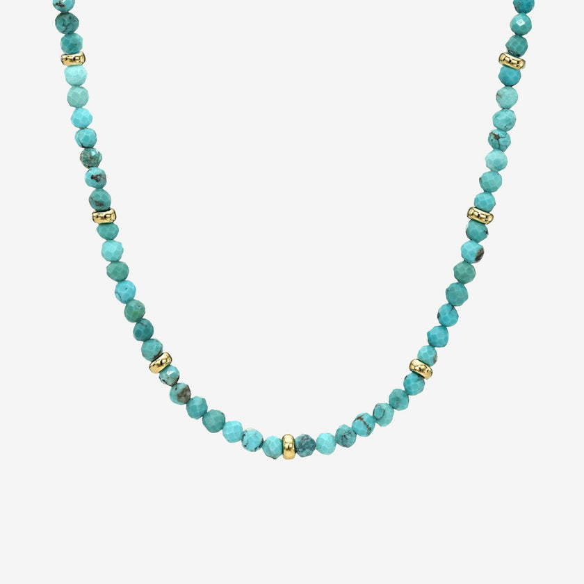 14K Gold Turquoise Segment Bead Necklace