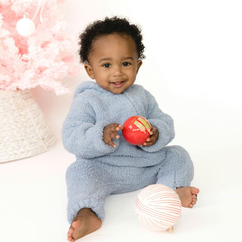 Chenille - Dusty Blue Hooded Romper