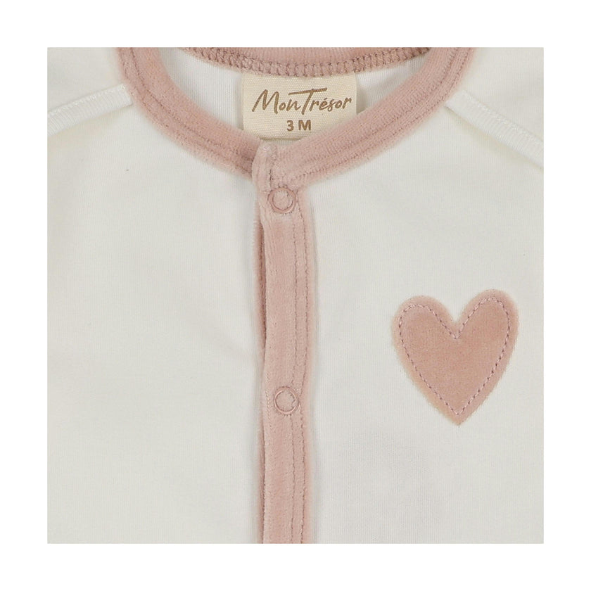 Heart-Patch Velour Footie & Hat Set