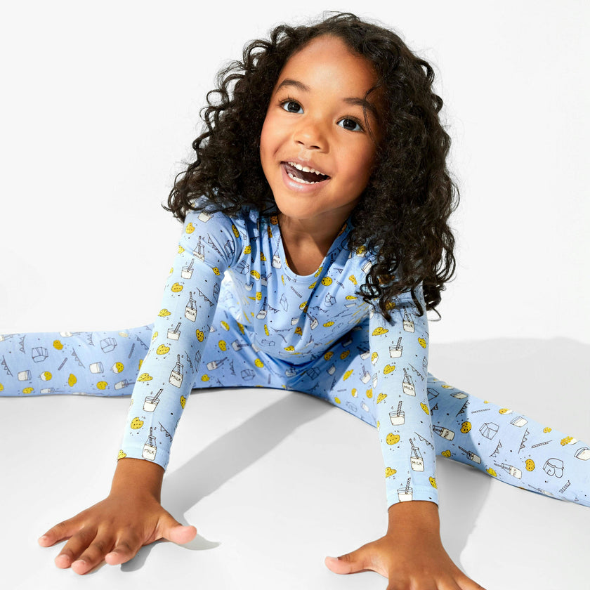 Milk & Cookies Blue Bamboo Kids Pajamas