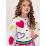 White Fuzzy Hearts Cardigan
