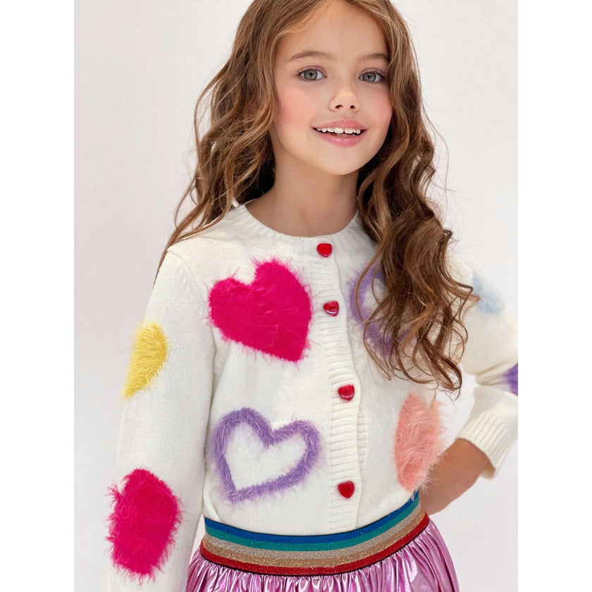 White Fuzzy Hearts Cardigan