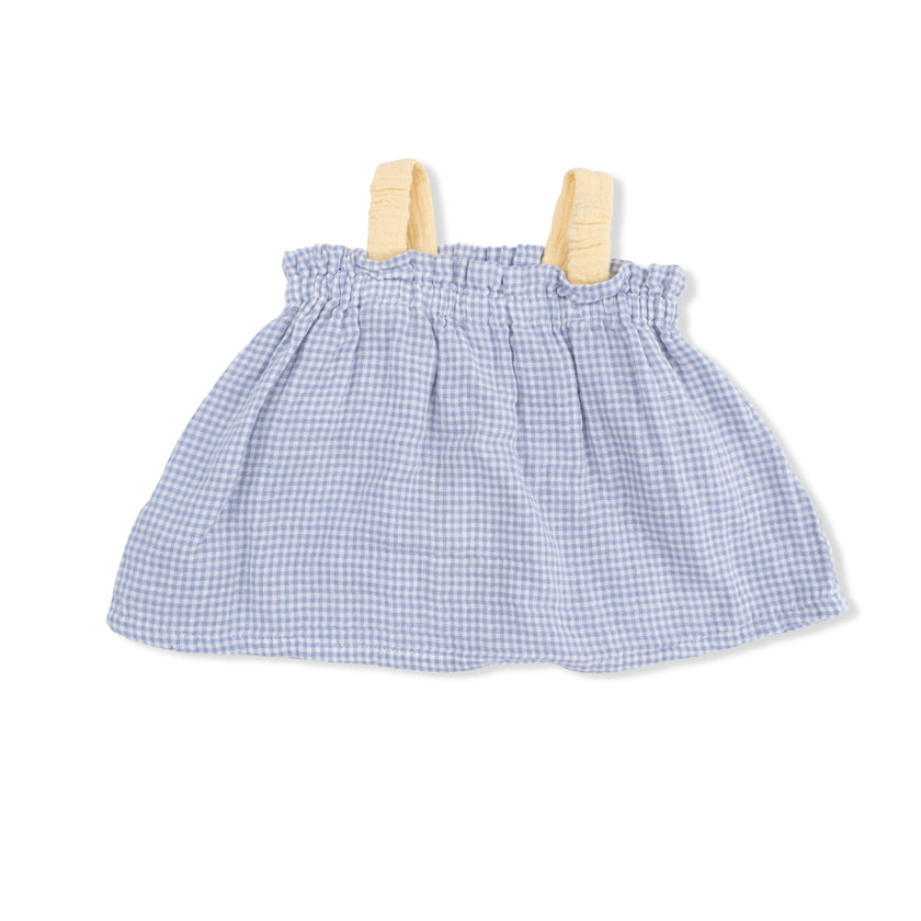 Micro Gingham Blue Blizzard - Top with Bows and Ruffle Leg Bloomer
