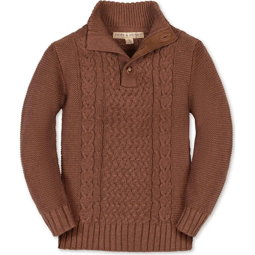 Organic Mock Neck Cable Sweater, Brown