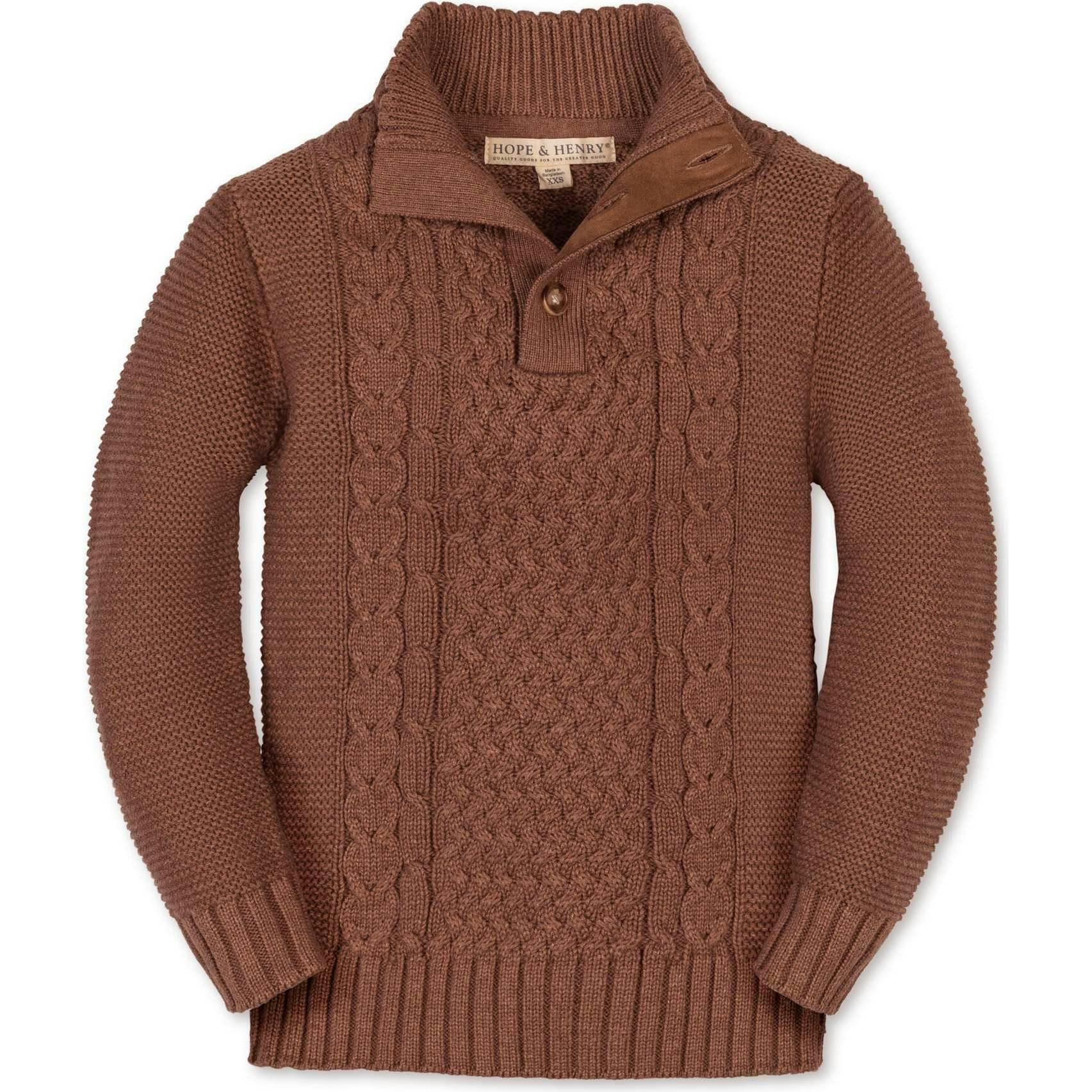 Organic Mock Neck Cable Sweater, Brown