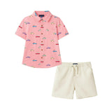Boys Buttondown & Linen Short Set | Coral Cars