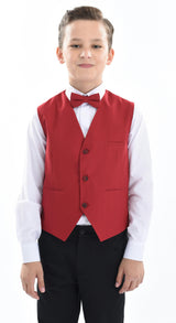 Red Solid Vest & Bowtie