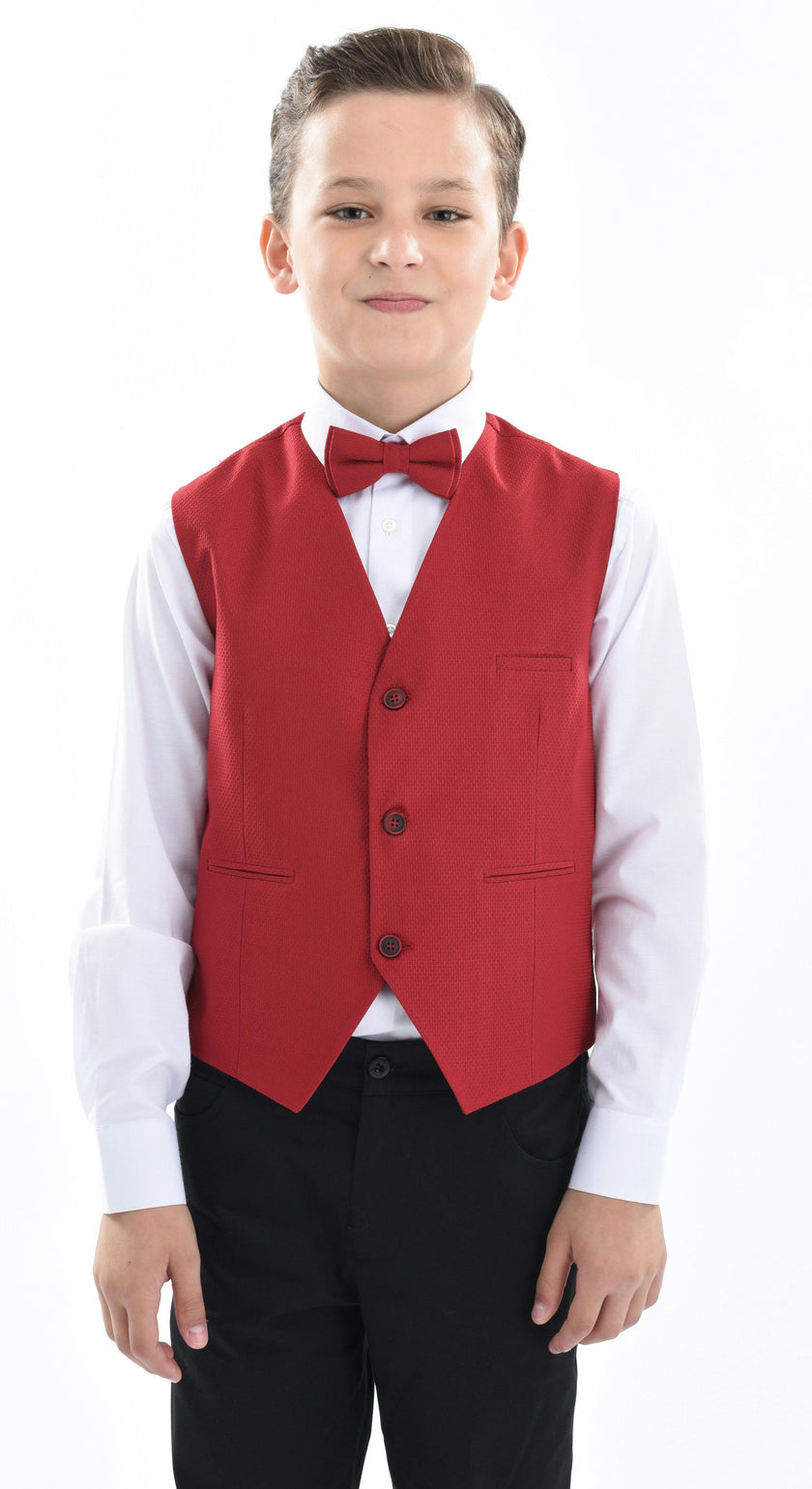 Red Solid Vest & Bowtie
