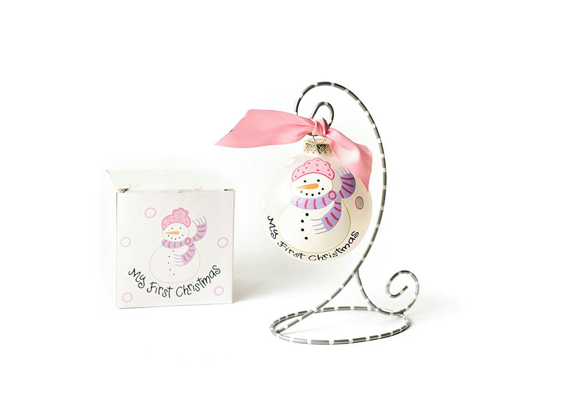 Girls First Christmas Snowman Glass Ornament with Stand