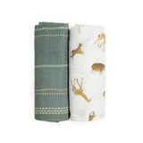 Organic Cotton Muslin Swaddle Blanket 2 Pack - Animal Crackers