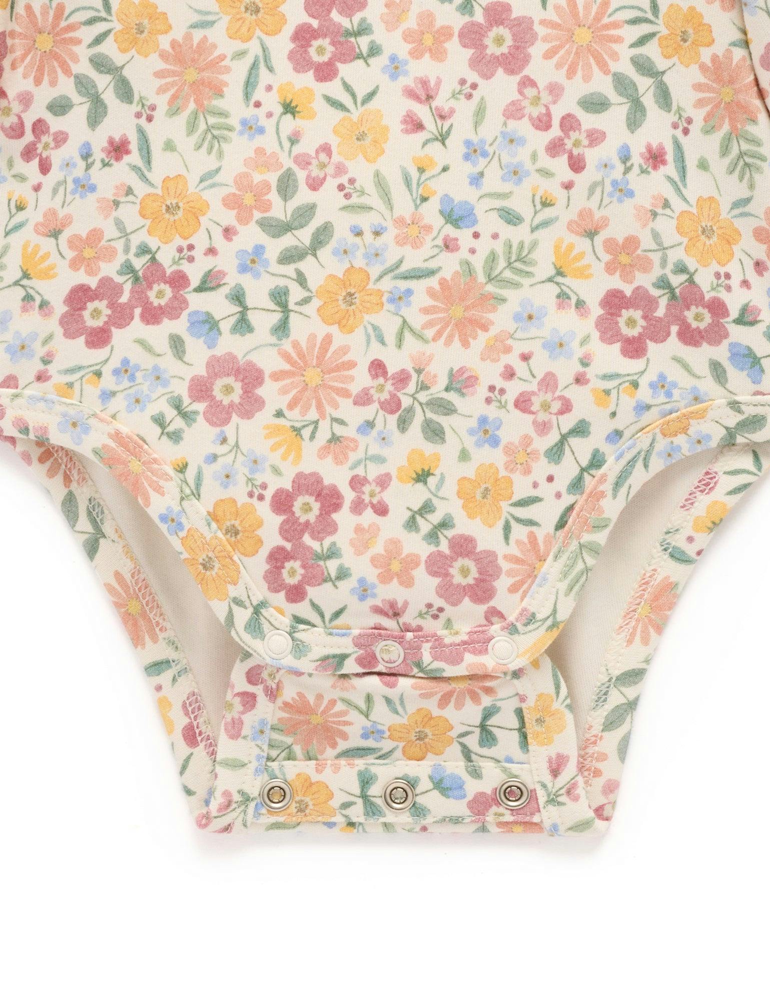 Thick Bodysuit with Collar Wild Flower Print