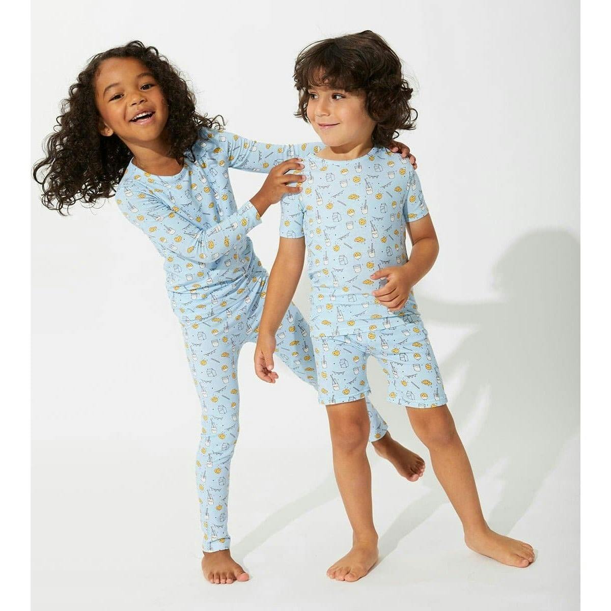 Milk & Cookies Blue Bamboo Kids Pajama Short Set