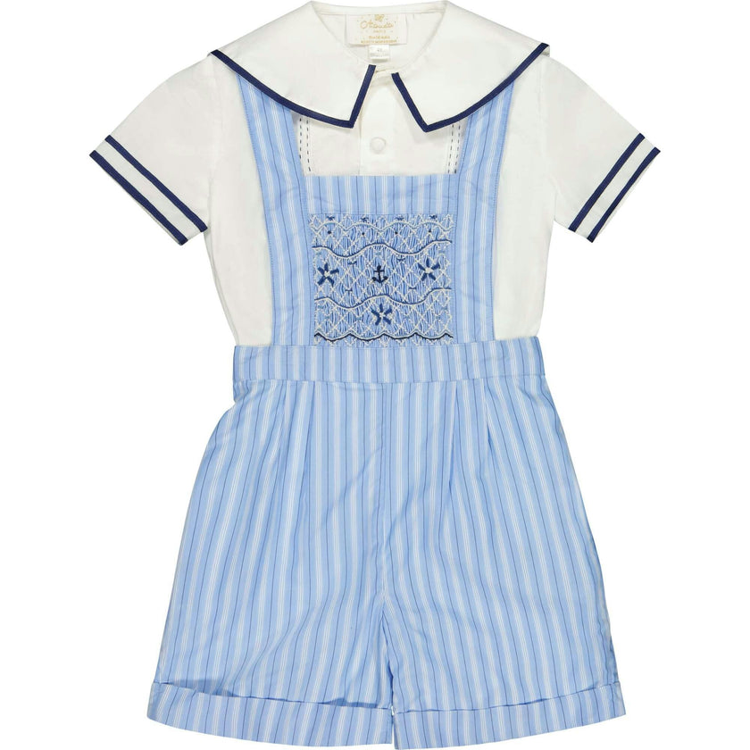 George Blue Stripe Sailor Overalls & Shirt Set