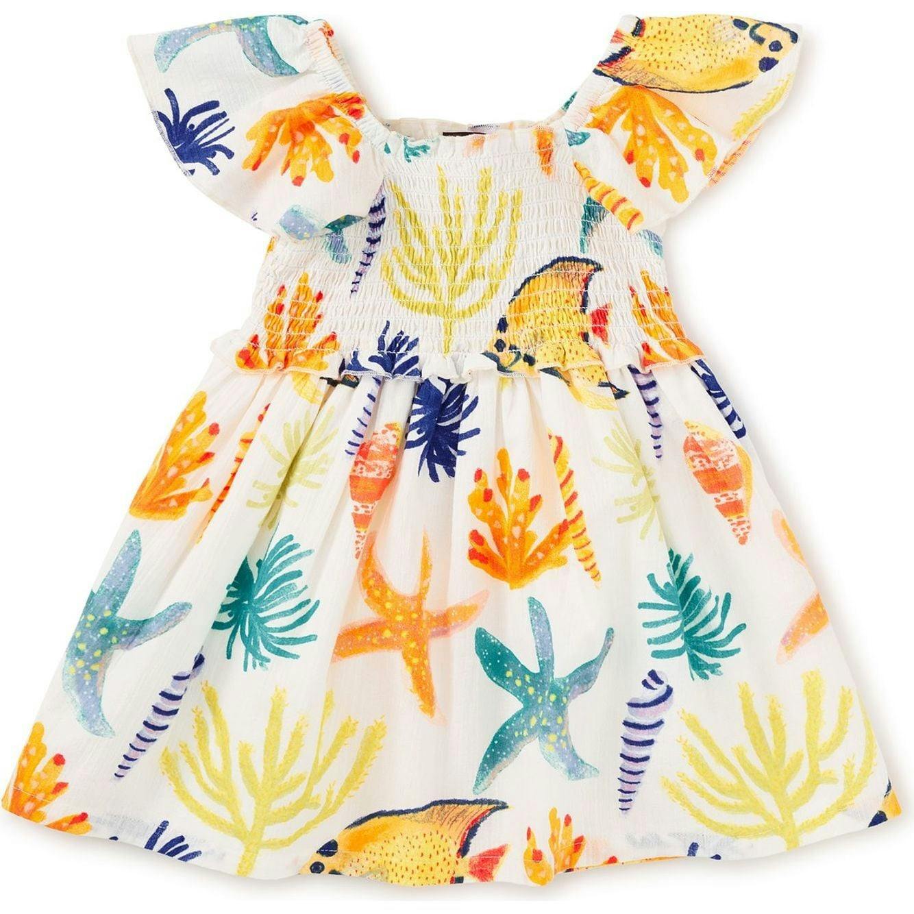 Flutter Sleeve Smocked Dress, Multi