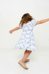 Blue Floral Embroidery Girls Joy Dress