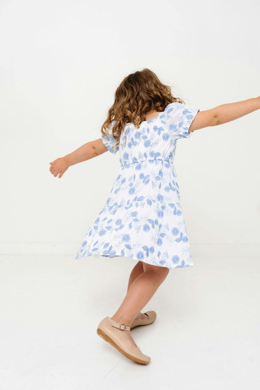Blue Floral Embroidery Girls Joy Dress