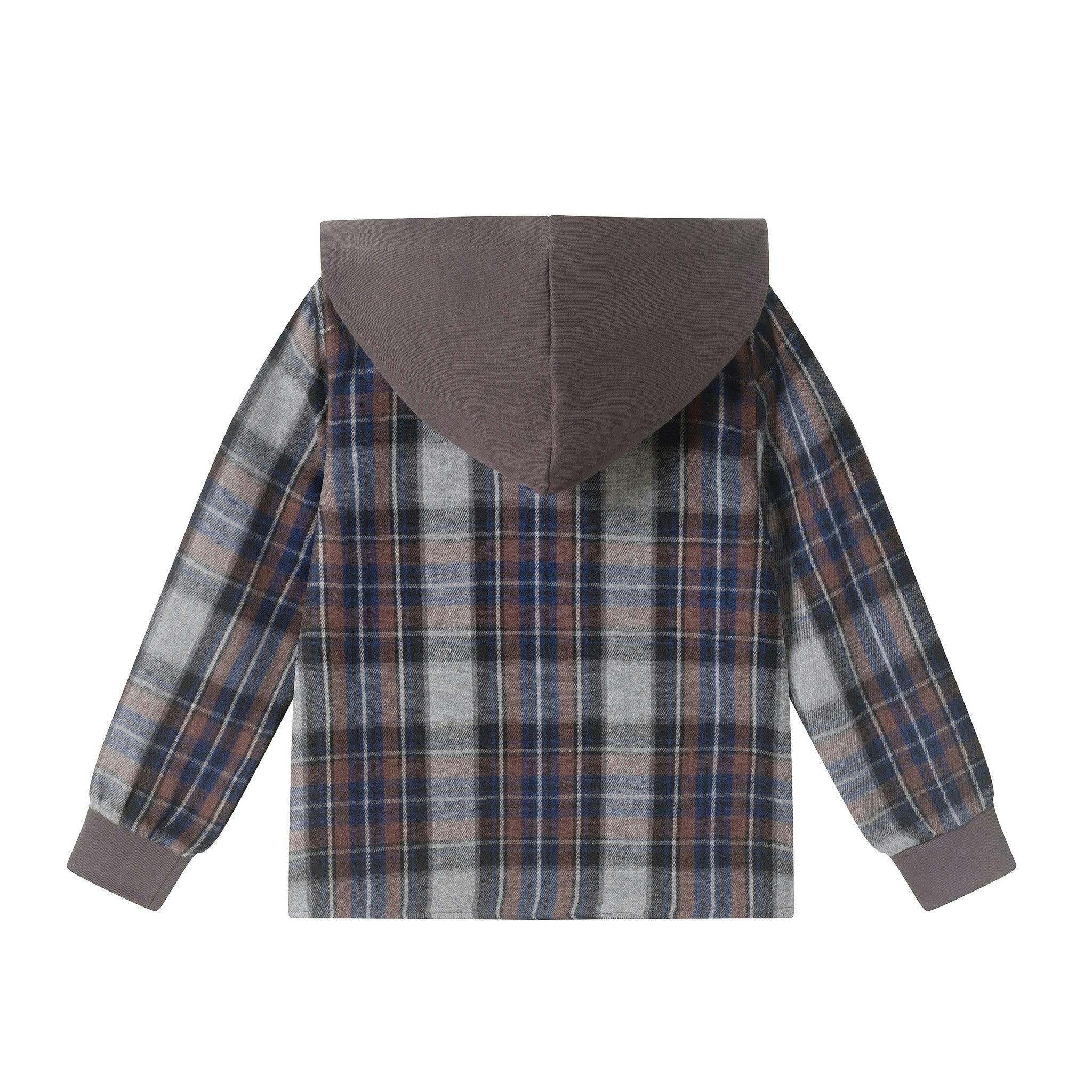 Hooded Plaid Shacket | Dino Bones