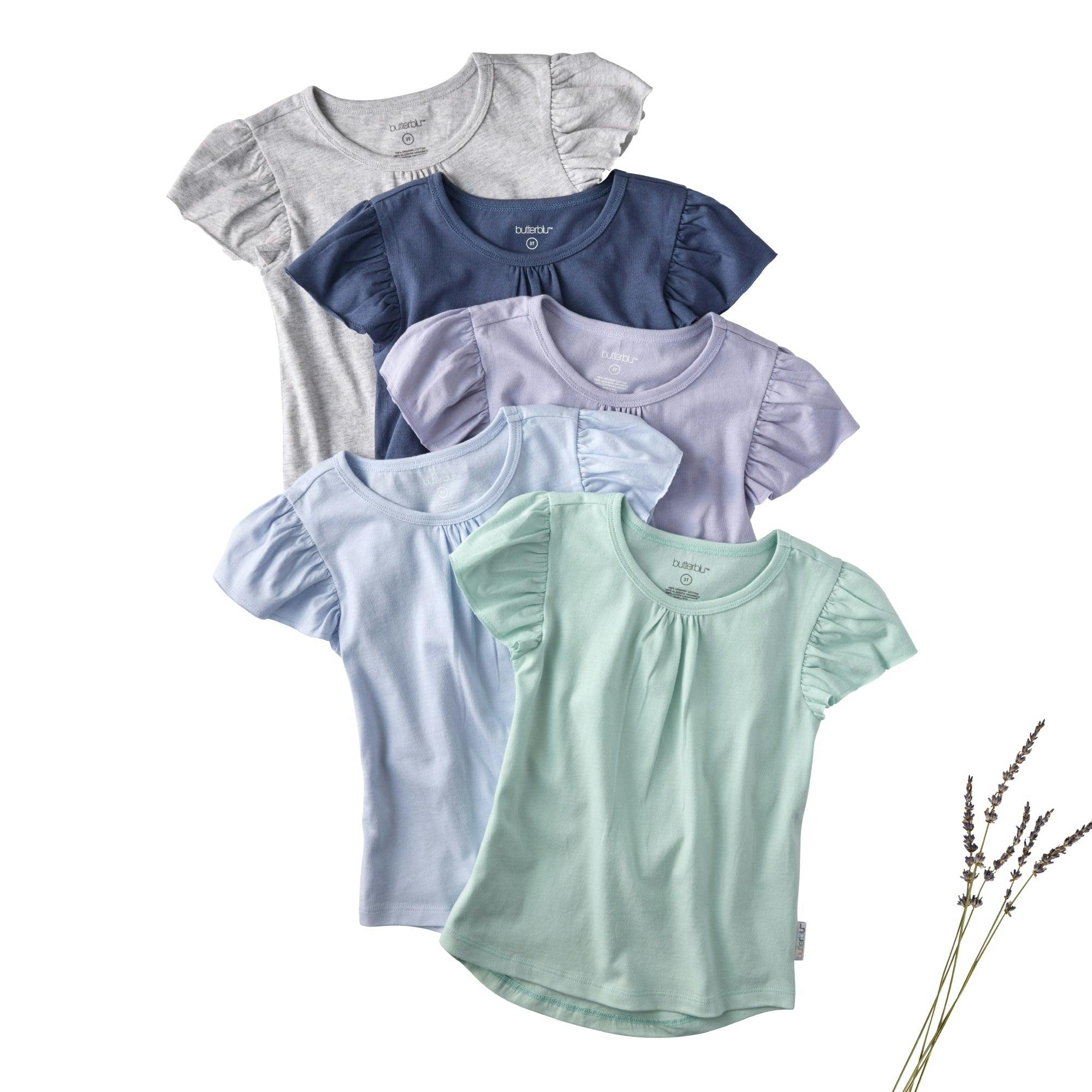 ROSE 5-Pack Ruffle Shoulder Short Sleeve T-shirts