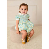 Louisa Floral Hand Smocked Short Sleeve Romper in Blue (3mths-2yrs)
