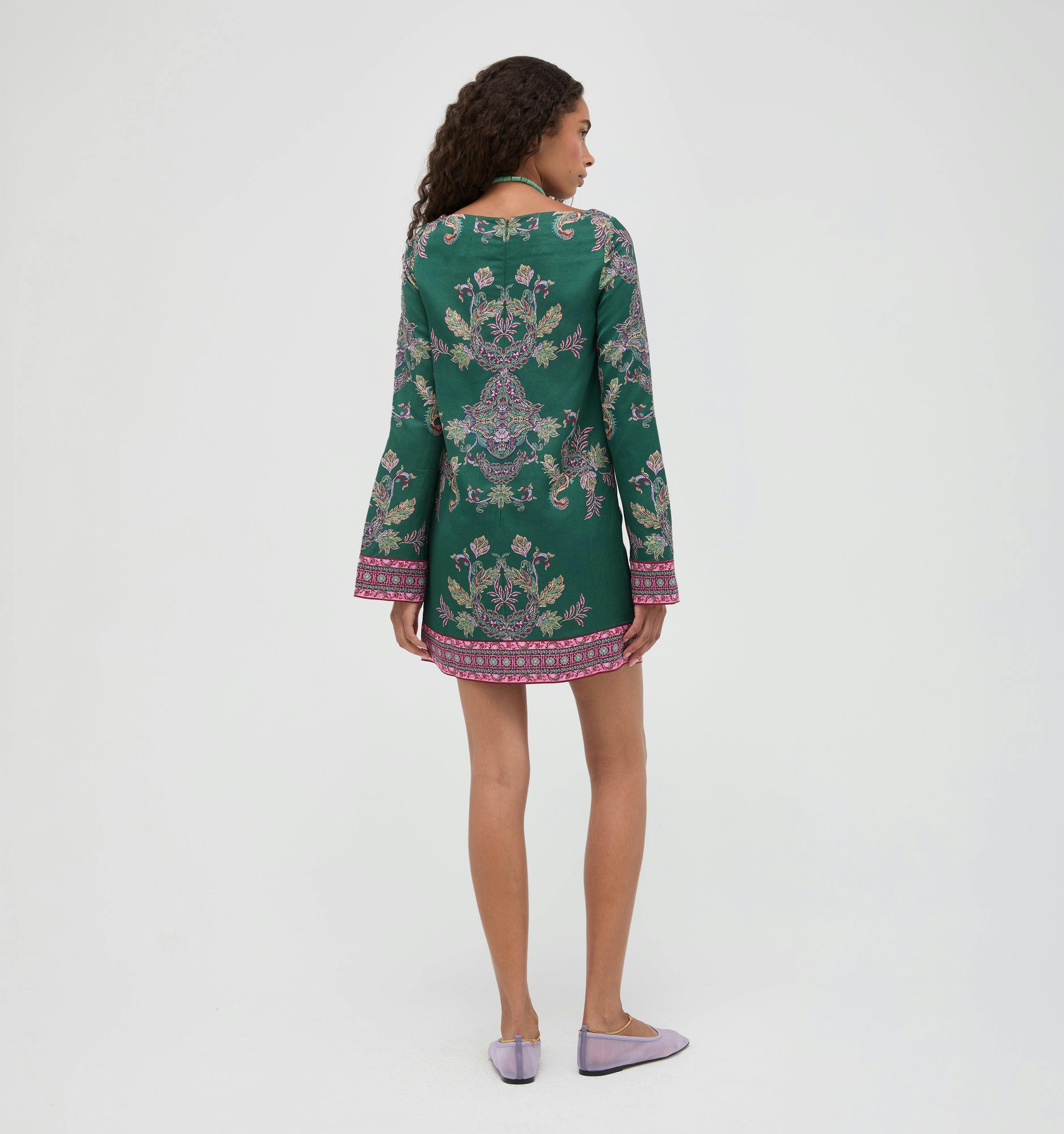 The Long Sleeve Viola Dress - Windsor Paisley Emerald Green