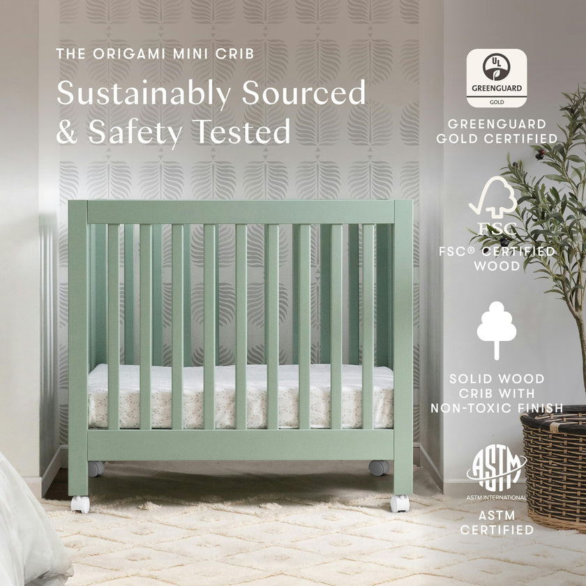 Origami Mini Crib in Light Sage