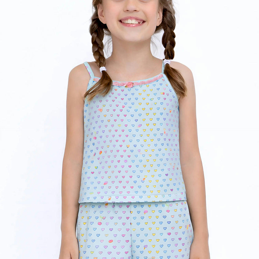 Aqua Heart Print Cami Jersey Set
