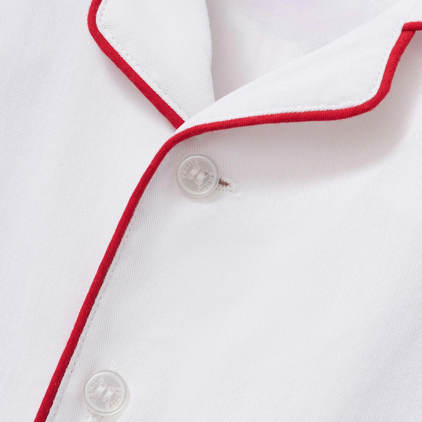 Baby's Twill Romper in White with Red Piping