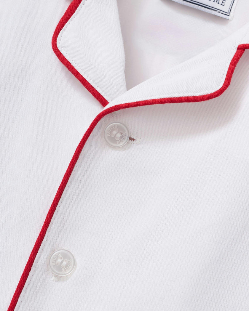 Baby's Classic Twill Romper in White with Red Piping