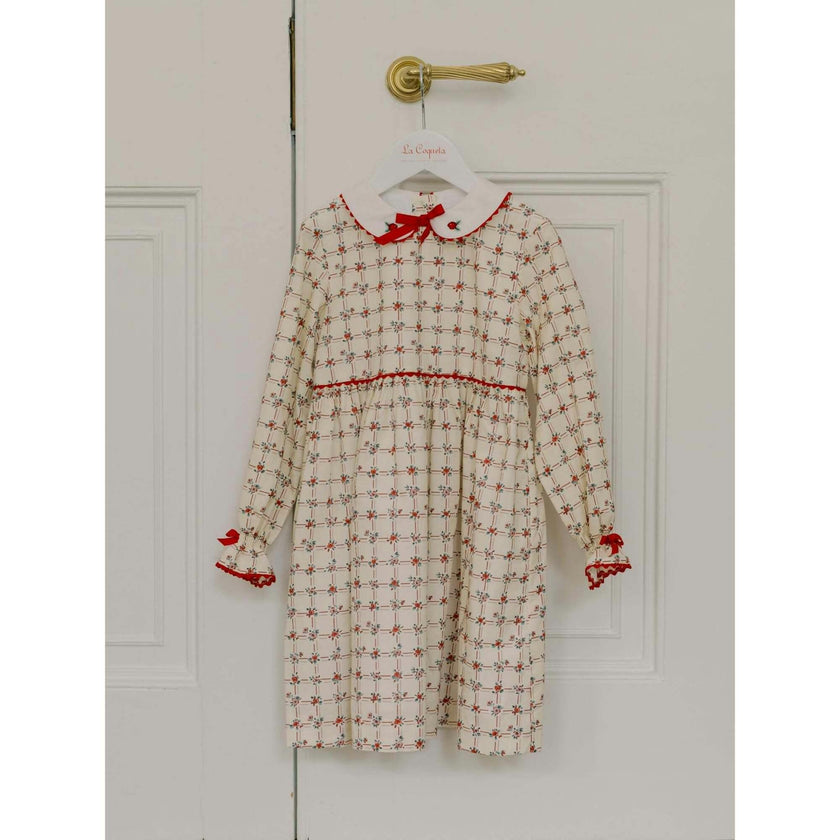 Red Grid Floral Selena Girl Dress
