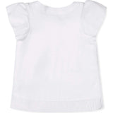 Organic Ruffle Sleeve Pointelle Sweater, White