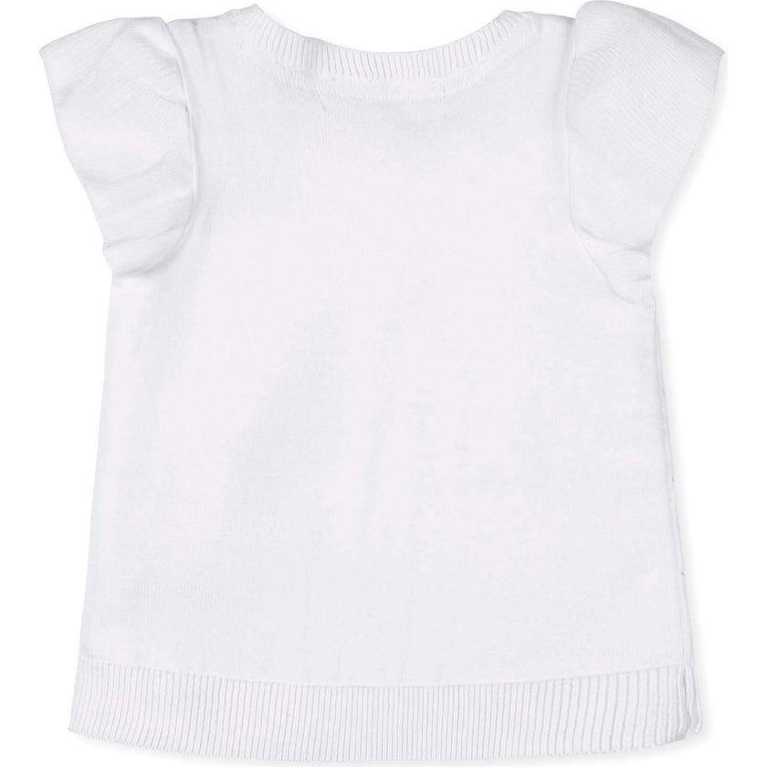 Organic Ruffle Sleeve Pointelle Sweater, White