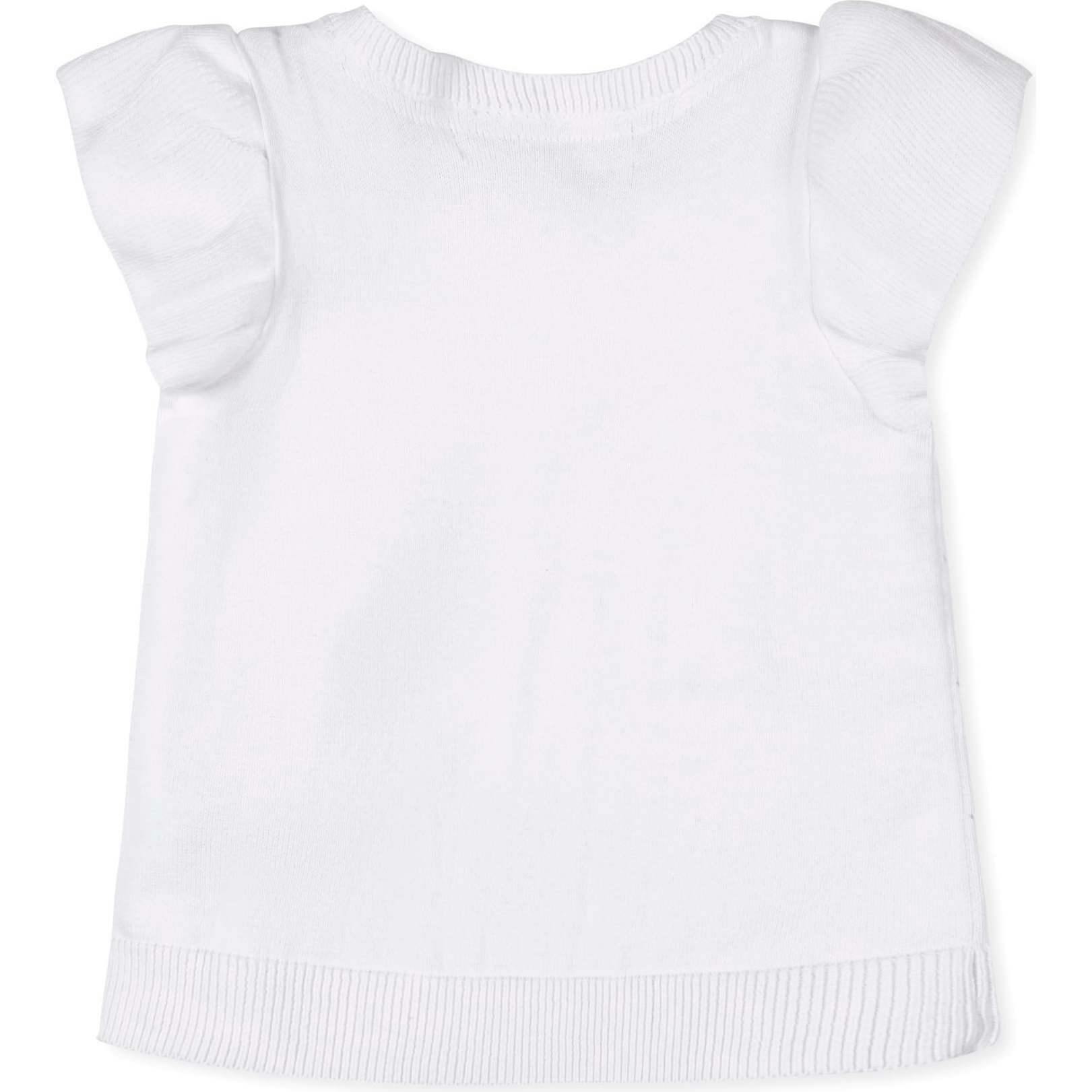 Organic Ruffle Sleeve Pointelle Sweater, White