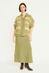 Cusco Fairisle Knit Cardigan in Olive Oil