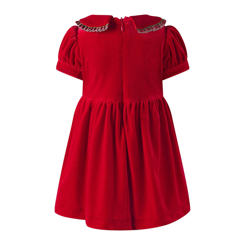 Baby Red Velvet Tartan Trim Dress