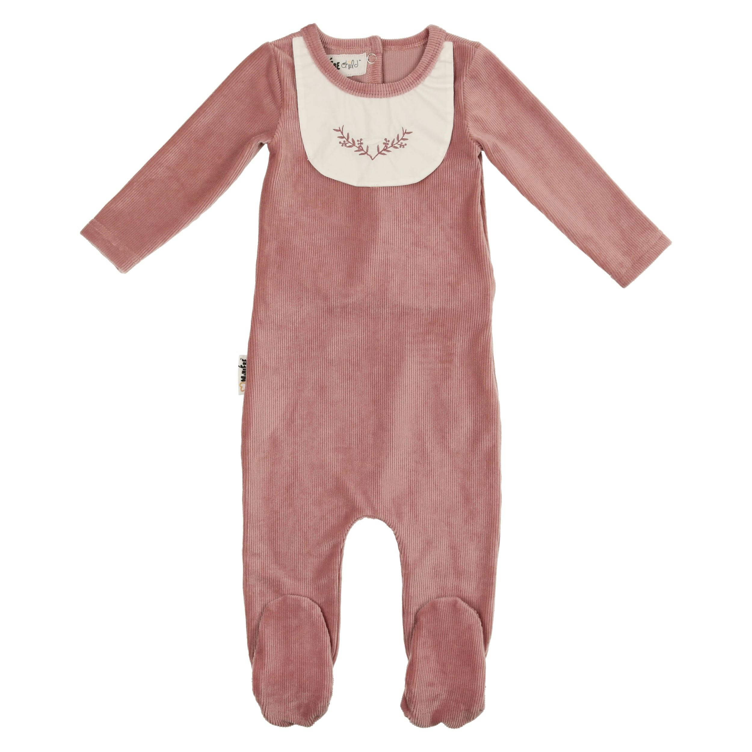 Girl's Embroidered Bib Long Sleeve Footie