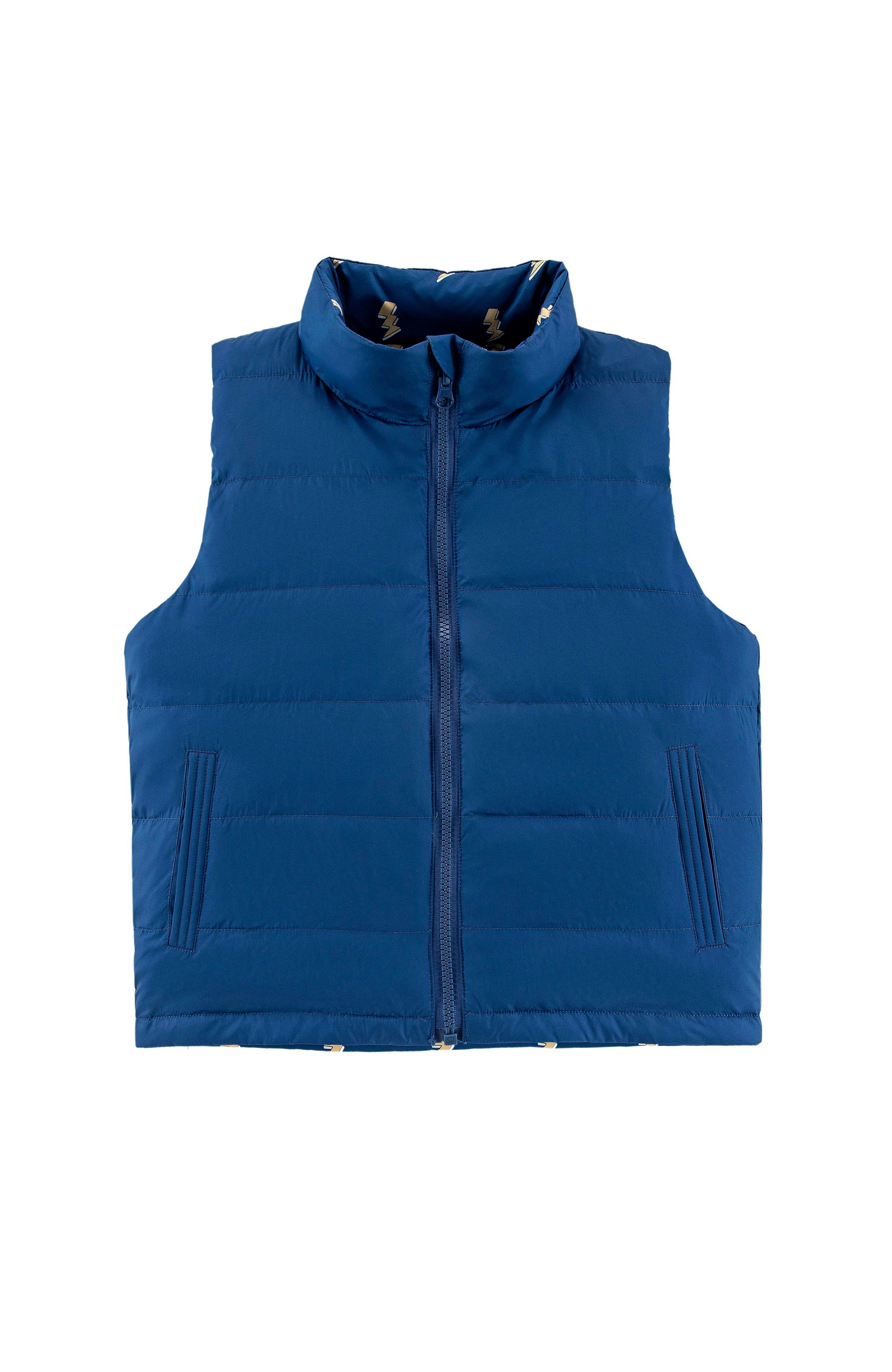 Casey Reversible Lightweight Down Puffer Vest, Navy Lightning