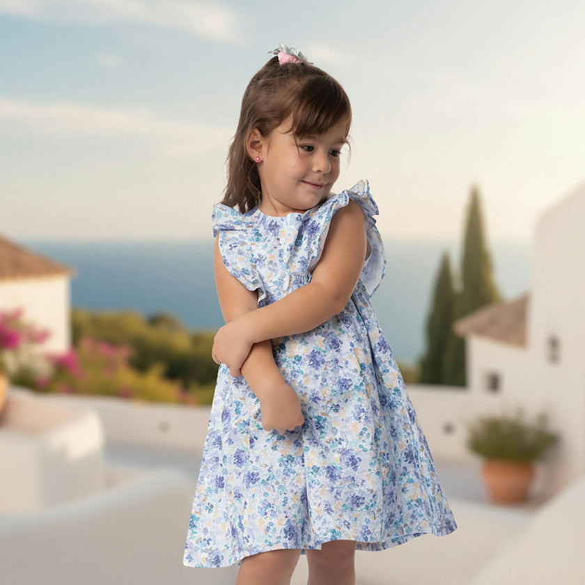 Elena Girl Dress Sleeveless, Watercolor Blue Yellow