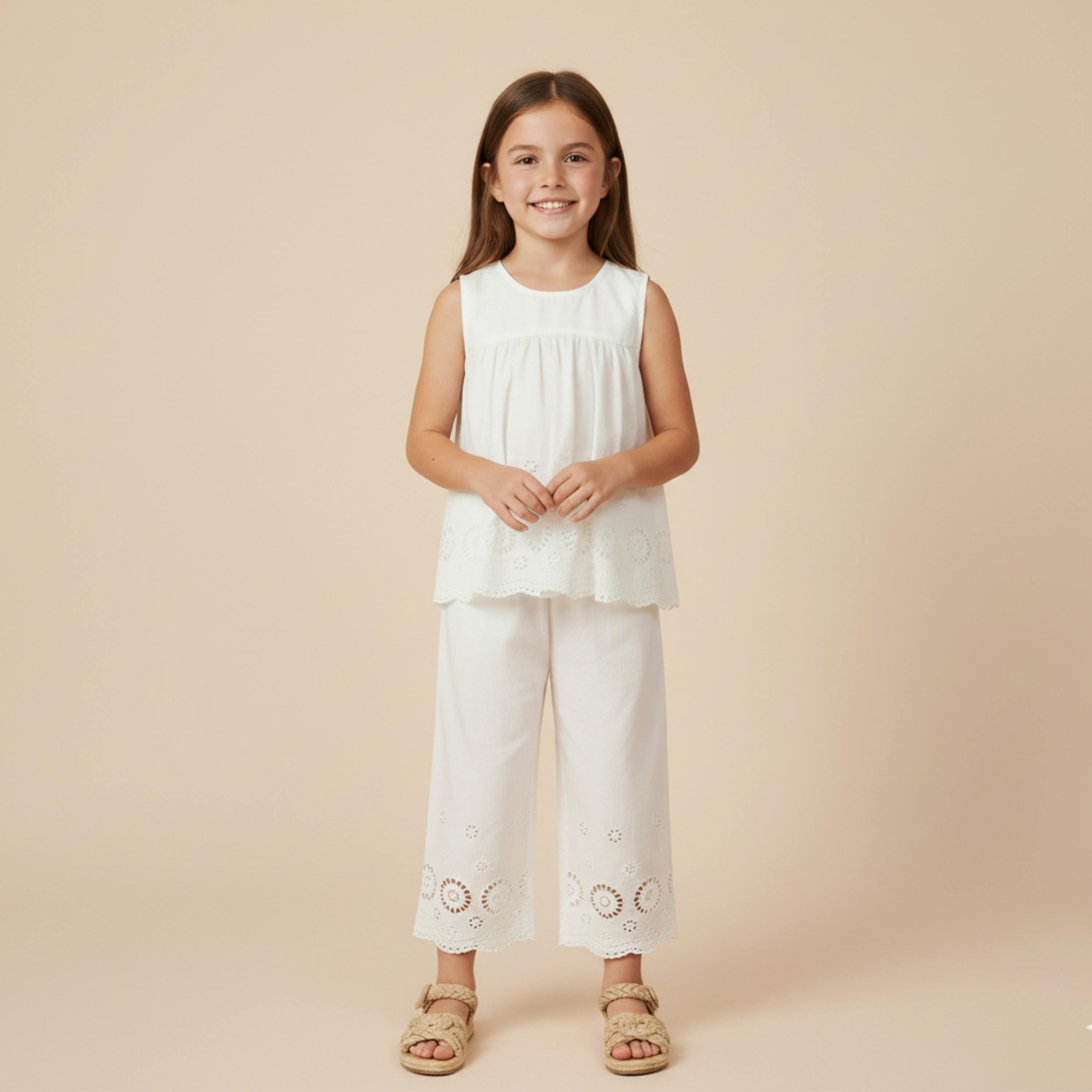Organic Eyelet Top And Pant Set - Ivory Eyelet