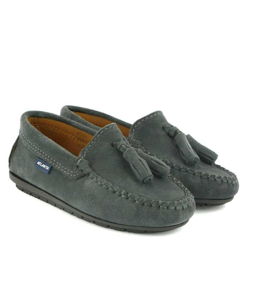 Suede Leather Tassel Moccasins, Grey