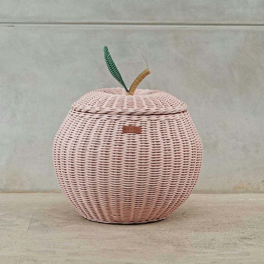 Handcrafted - Apple Storage Basket Pink (Medium) - Rattan Wicker