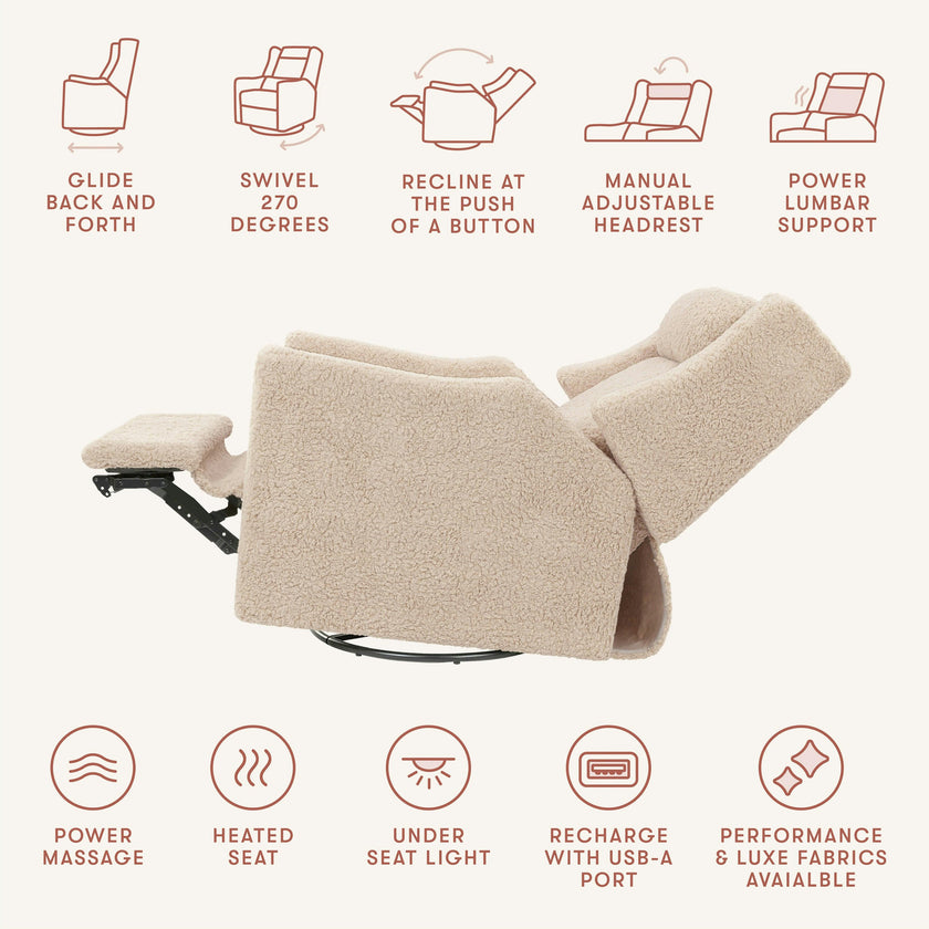 Babyletto Kiwi Deluxe Power Recliner and Swivel Glider with Heat and Massage