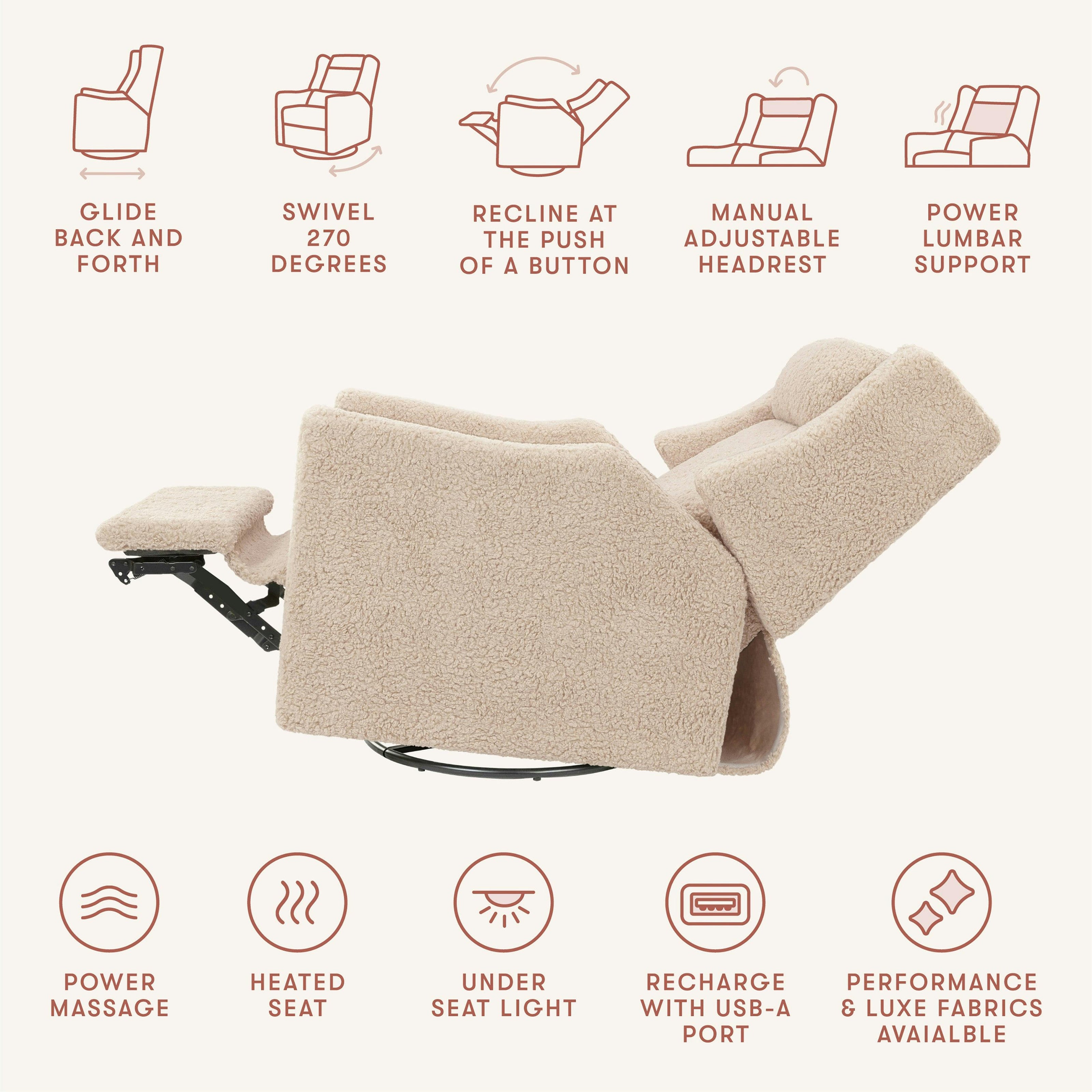 Babyletto Kiwi Deluxe Power Recliner and Swivel Glider with Heat and Massage