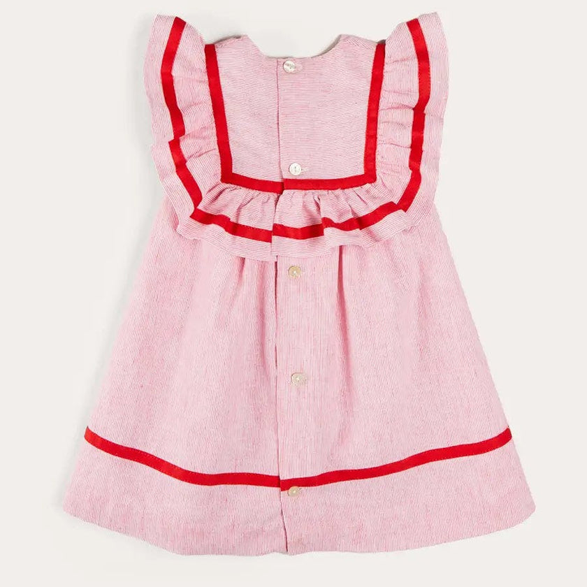 Lawrence Striped Ruffle Bib Sleeveless Dress in Red (12mths-8yrs)