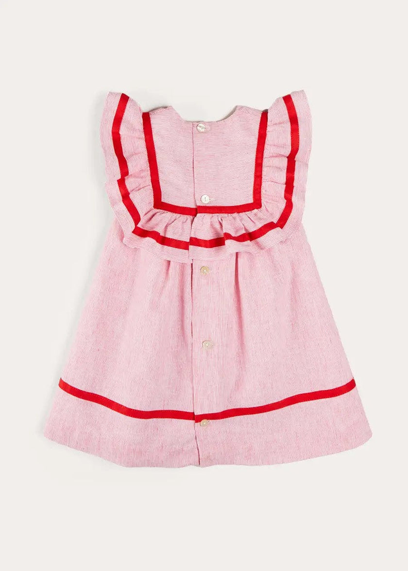 Lawrence Striped Ruffle Bib Sleeveless Dress in Red (12mths-8yrs)