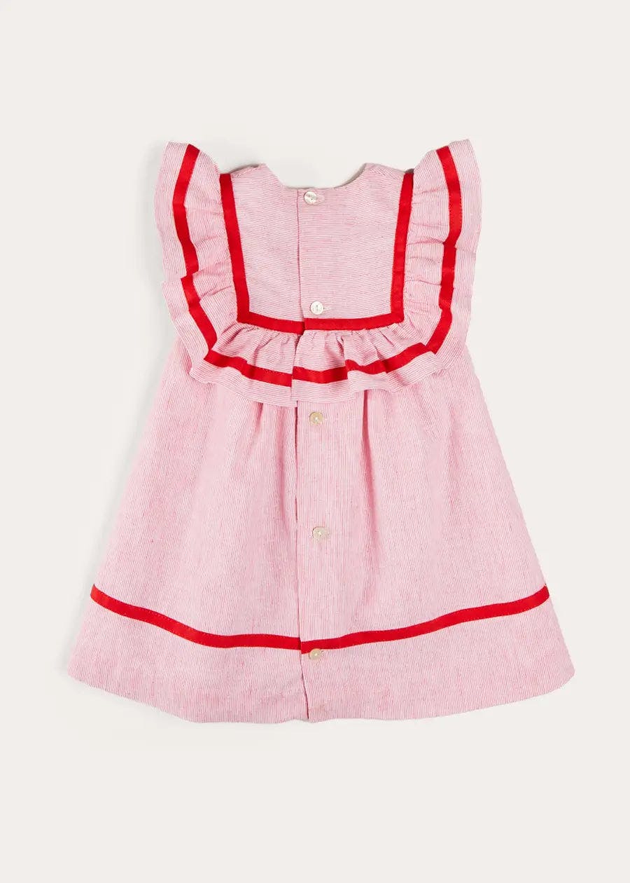 Lawrence Striped Ruffle Bib Sleeveless Dress in Red (12mths-8yrs)