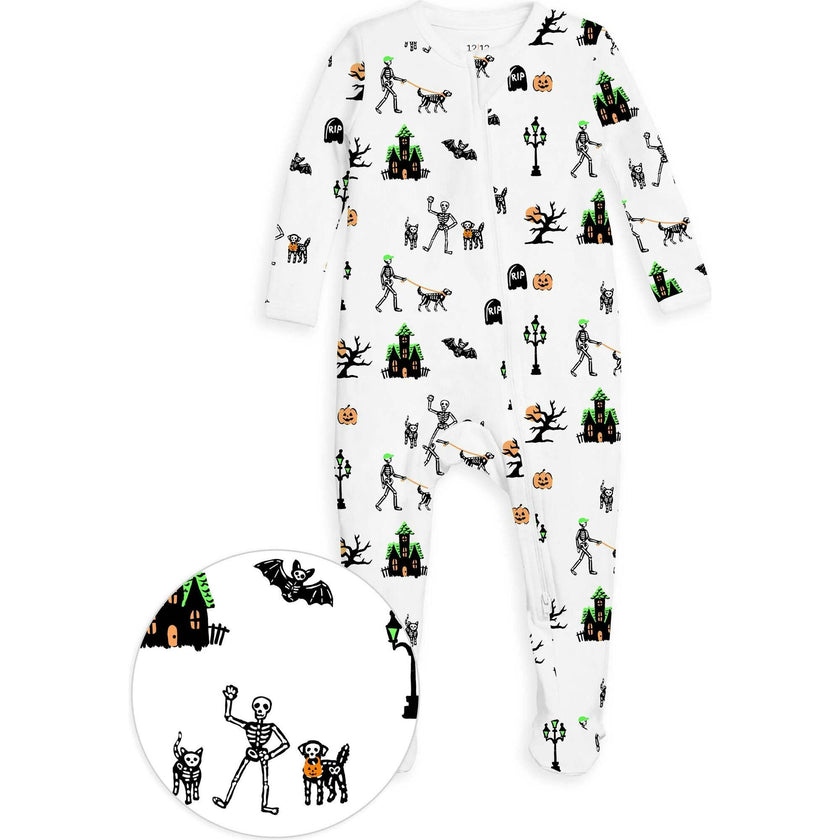 The Organic Zipper Footie [Spooky Skeletons]