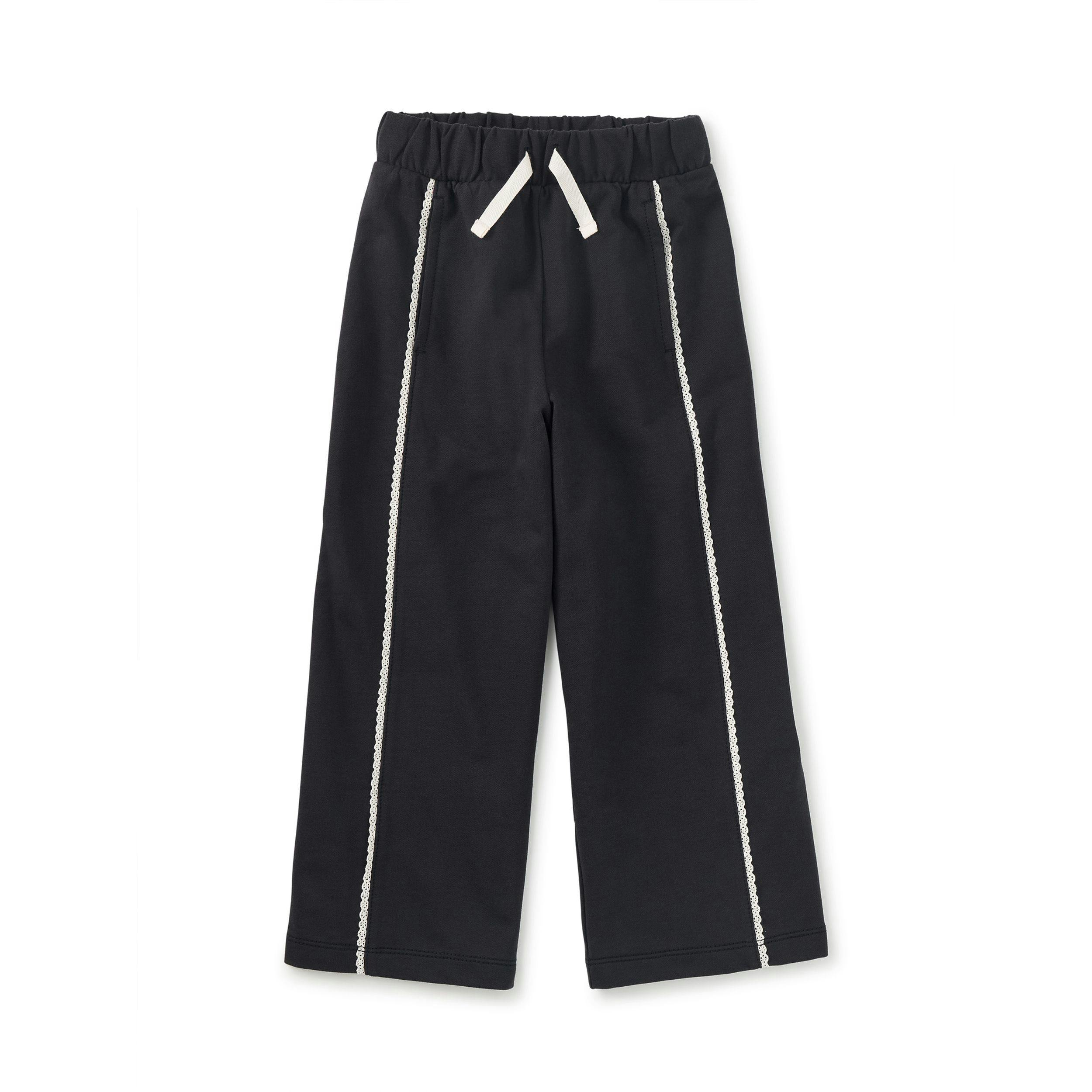 Lace Trim Track Pants, Jet Black