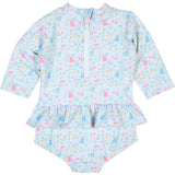 Floral Print One Piece Rashguard with Bow