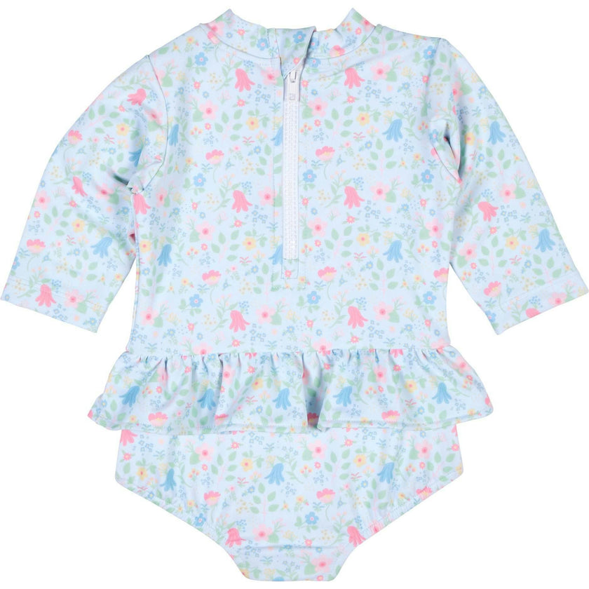 Floral Print One Piece Rashguard with Bow